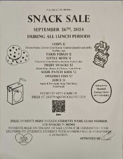 snack sale menu
